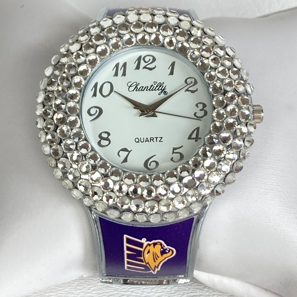 University of Northern Iowa Womens Watch 44mm Silver Tone Crystals New Battery
